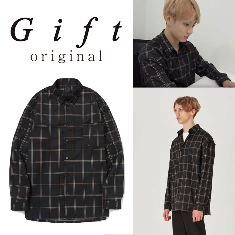 [GIFTORIGINAL] BTS着用! カジュアルな ART CHECK SHIRT BLACK/ユニセックス