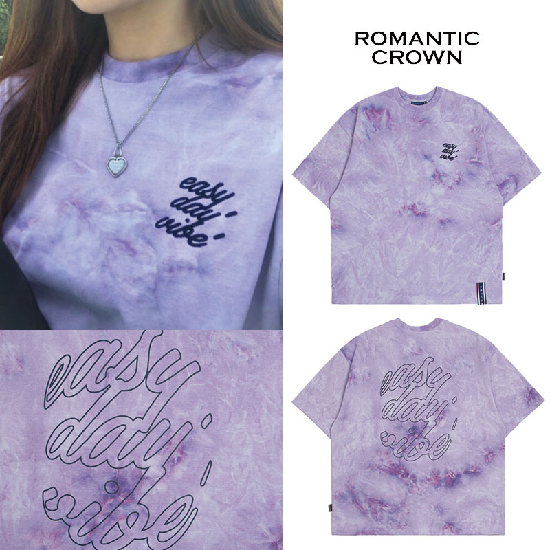 [Romantic Crown] WASHING T SHIRT PURPLE 半袖 夏Tシャツ ラウンドティー ロマンチッククラウン プリント ユニセックス 韓国ファッション