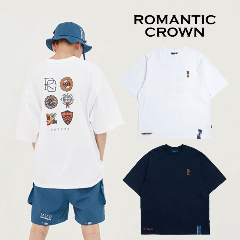 [Romantic Crown] RC Team T Shirt 半袖 夏Tシャツ ラウンドティー ロマンチッククラウン プリント ユニセックス 韓国ファッション カップル