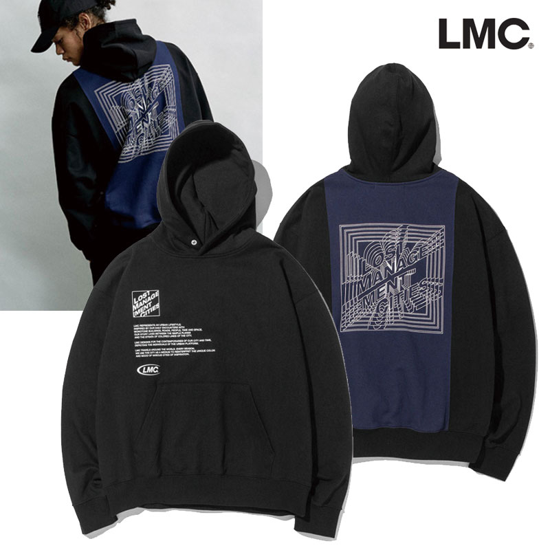 [LMC] SQUARE FN OVERSIZED HOODIE 韓国ブランド フード付きTシャツ 長袖 韓国ファッション レディース メンズ ユニセックス