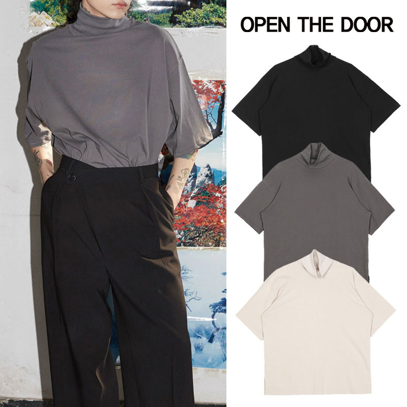 [OPEN THE DOOR] modern high neck 1/2 T Tシャツ 半袖 韓国ファッション レディース メンズ ユニセックス