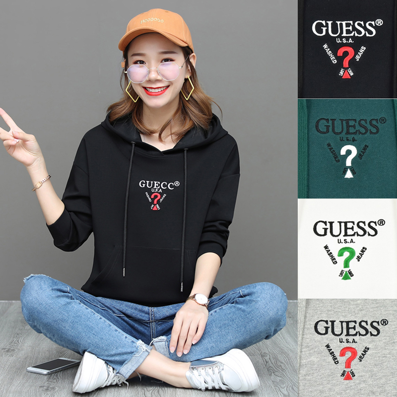 [GUESS] guess mini rimless-triangle Hoodie T-shirt ゲス·ムテサムガク男女共用フッドティーシャツMJ1K9400