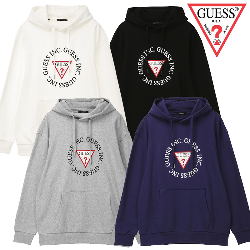 [GUESS] unisex semi-overfit circular triangular hoodie 男女共用 オーバーフィットトレーニングシャツ NJ3K0122