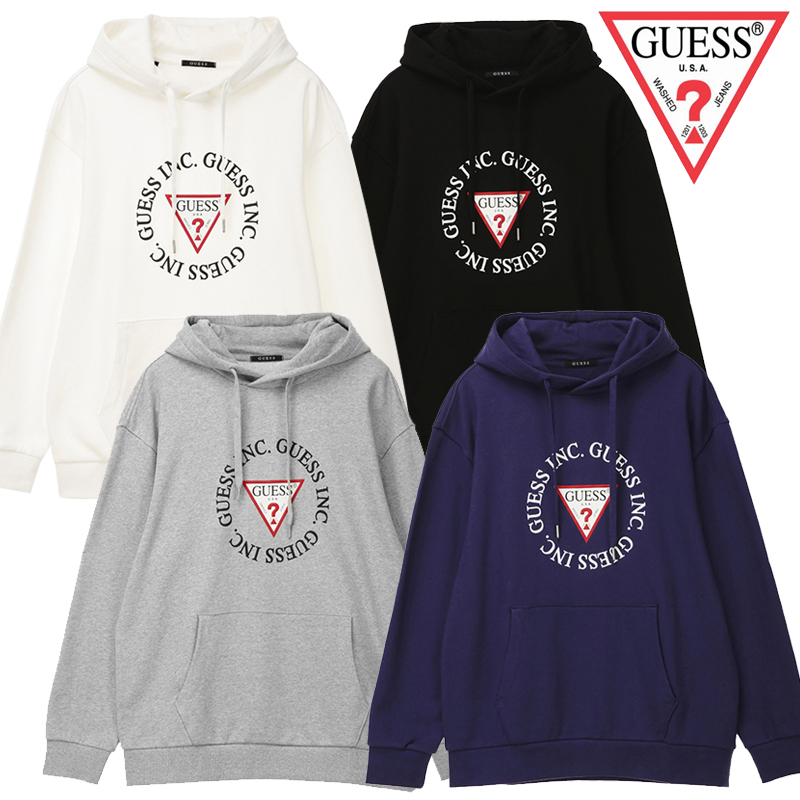 [GUESS] unisex semi-overfit circular triangular hoodie 男女共用 オーバーフィットトレーニングシャツ NJ3K0122