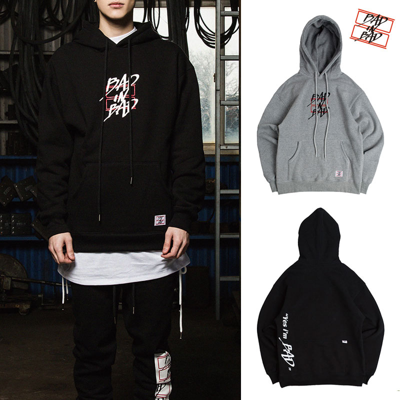 [BADINBAD] Tabs Logo Hoodie パーカー フーディ Tシャツ ブラック グレー 韓国ファッション ユニセックス レディース メンズ バッドなバッド