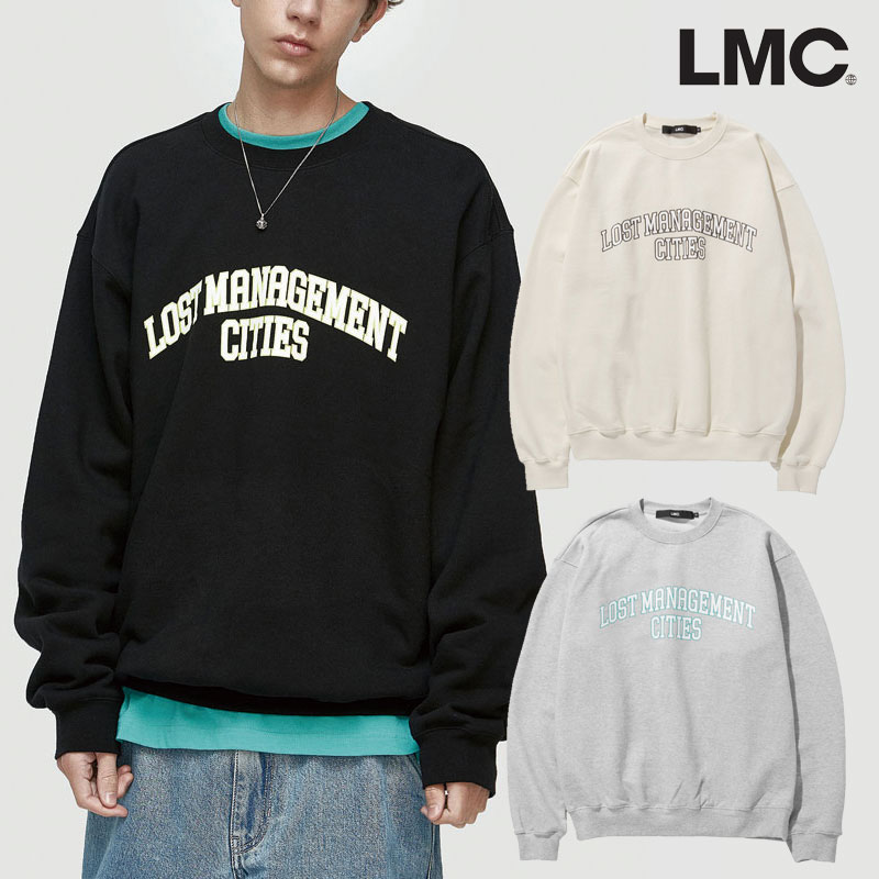 [LMC] ARCH FN EDGE SWEATSHIRT シンプル 裏起毛 スウェットシャツ 韓国 レディース メンズ ユニセックス クリーム ブラック グレー