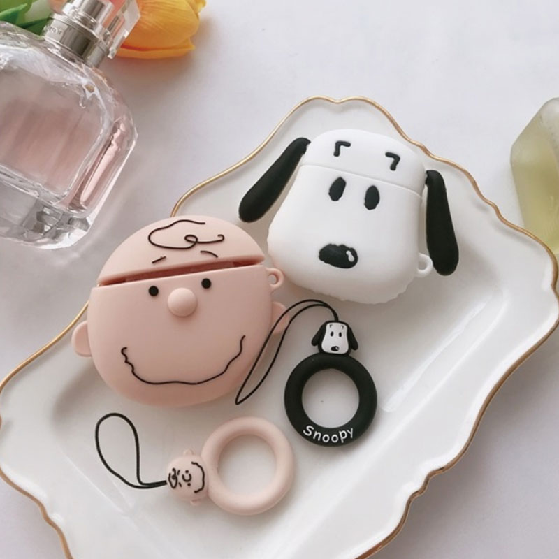 AirPods Charlie Snoopy キーリングを含むケース カバー 収納ケース エアーポッズケース イヤホンケース 収納バッグ 保護 防塵 耐衝撃 キズ防止 落下防止 衝撃吸収 iPhone