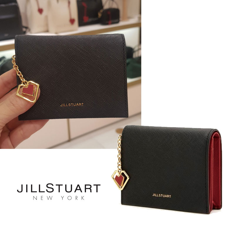 [JILLSTUART] JAWA0E774BK ジルスチュアート ハート飾り レザー 内皮 トップファスナー 長財布 可愛い ミニ 財布 本革 韓国ファッション がま口