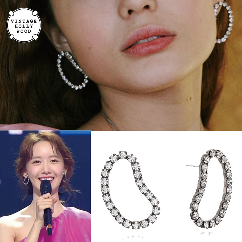 [VINTAGE HOLLYWOOD] ピアス Oval Crystal Earring クリスタル ホワイト 大ぶり 韓国 結婚式 パーティー 