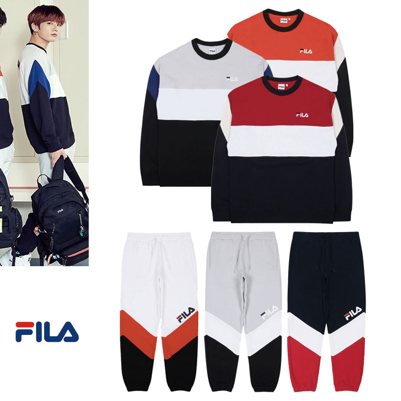 FILA カラーブロック トップス bts ジョングク フィラ レディース メンズ パンツ ジャージ上下 アウター ジャンパー トレーナー FS2POC1105X/FS2FPC1113X 裏起毛