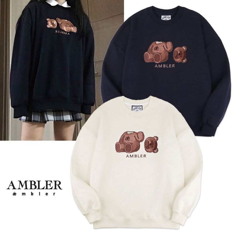 [AMBLER] AMM718 Teddy OVER FIT SWEATSHIRT スウェットシャツ スウェット 長袖 Tシャツ 韓国ファッション ユニセックス 裏起毛 冬服 オーバーサイズ
