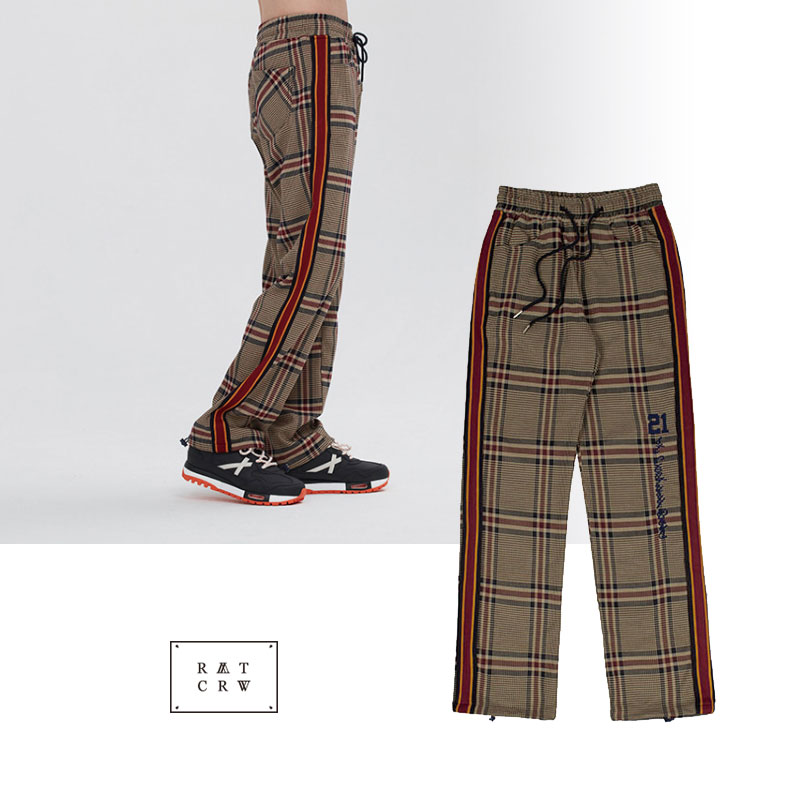 [Romantic Crown] OLD CHECK SLACKS チェックパンツ レディース メンズ 韓国ファッション ロングパンツ ワイドパンツ ギンガムチェックパンツ