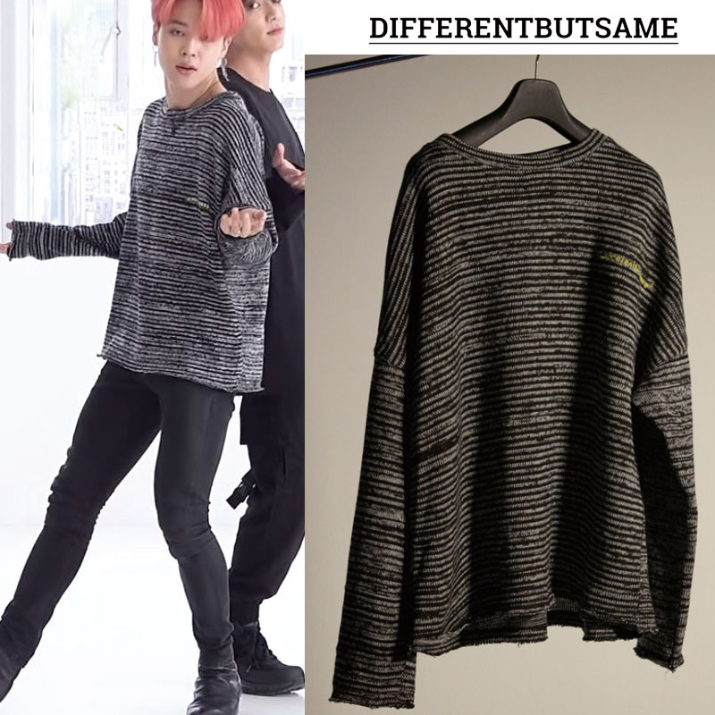 BTSジミン着用☆embroidery knit black/white/_differentbutsame 일본