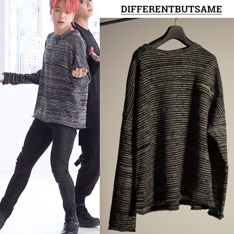 [DIFFERENTBUTSAME] bts 着用 embroidery knit black/white 長袖 tシャツ 大きいサイズ スウェット 韓国ファッション レディース メンズ 防弾少年団