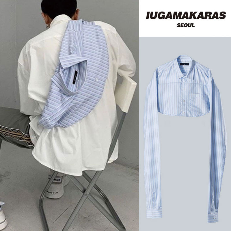 [IUGAMAKARAS] Striped Shirt Bag ユニークファッション ボディバッグ レディース メンズ 韓国ファッション