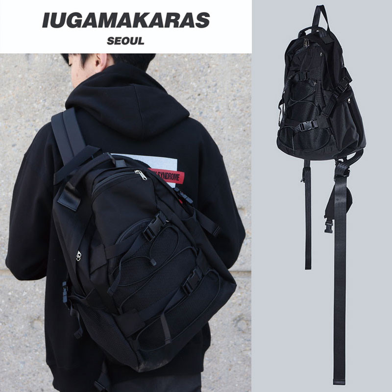 [IUGAMAKARAS] Double Cross Track Bag ストリート ショルダーバッグ ボディバッグ リュック クロスバッグ レディース メンズ 韓国ファッション