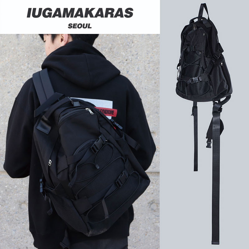 [IUGAMAKARAS] Double Cross Track Bag ストリート ショルダーバッグ ボディバッグ リュック クロスバッグ レディース メンズ 韓国ファッション