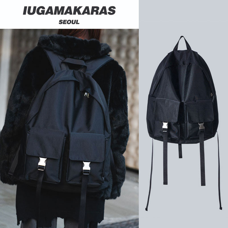 [IUGAMAKARAS] Silver Buckle Backpack ストリート ショルダーバッグ トートバッグ リュック レディース メンズ 韓国ファッション