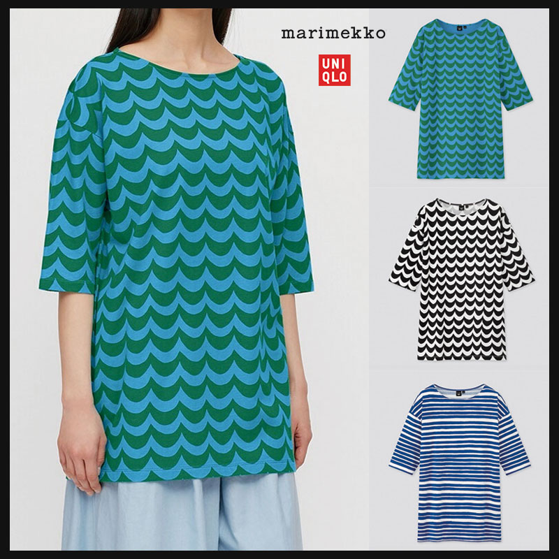 韓国限定コラボ日本未発売 [UNIQLO X Marimekko] マリメッコ チュニック(7部) 半袖 ラウンド Tシャツ 夏 レディース メンズ 韓国ファッション