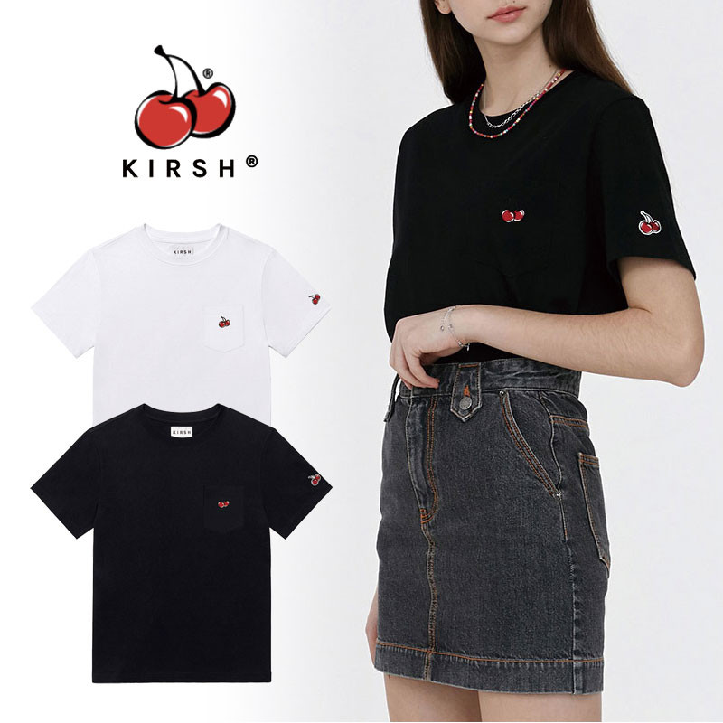 [KIRSH] POCKET CHERRY T-SHIRT 半袖 さくらんぼ Tシャツ uネック 夏 レディース メンズ 韓国ファッション