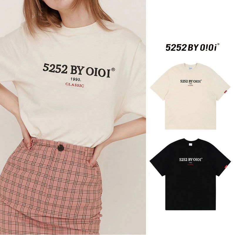 [OIOI] HERITAGE SERIF LOGO T-SHIRTS 半袖 さくらんぼ Tシャツ uネック 夏 レディース メンズ 韓国ファッション