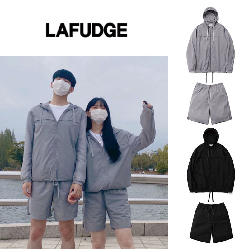 [LAFUDGESTORE] Ordinary Amard Hode Zip Up Jacket SET UP ナイロン 上下セット 大きいサイズ ショーツ フード レディース メンズ 韓国