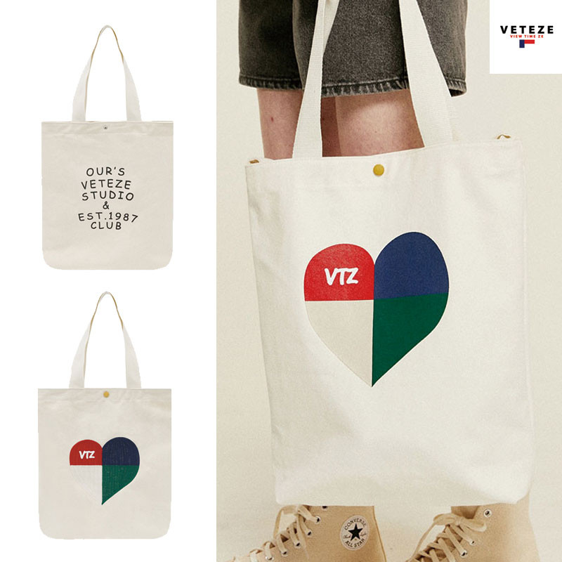 [VETEZE] Heart Logo Eco Bag ベテゼ エコバック 綿100 トートバッグ ショルダーバッグ レディース メンズ 韓国ファッション