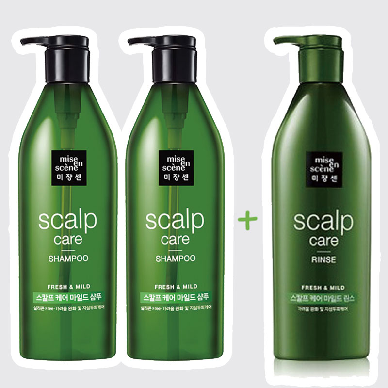 [Miseenscene] Scalp Care Shampoo 2本 + Rinse 1本 スカルプケアマイルド セット ミジャンセン シャンプー リンス