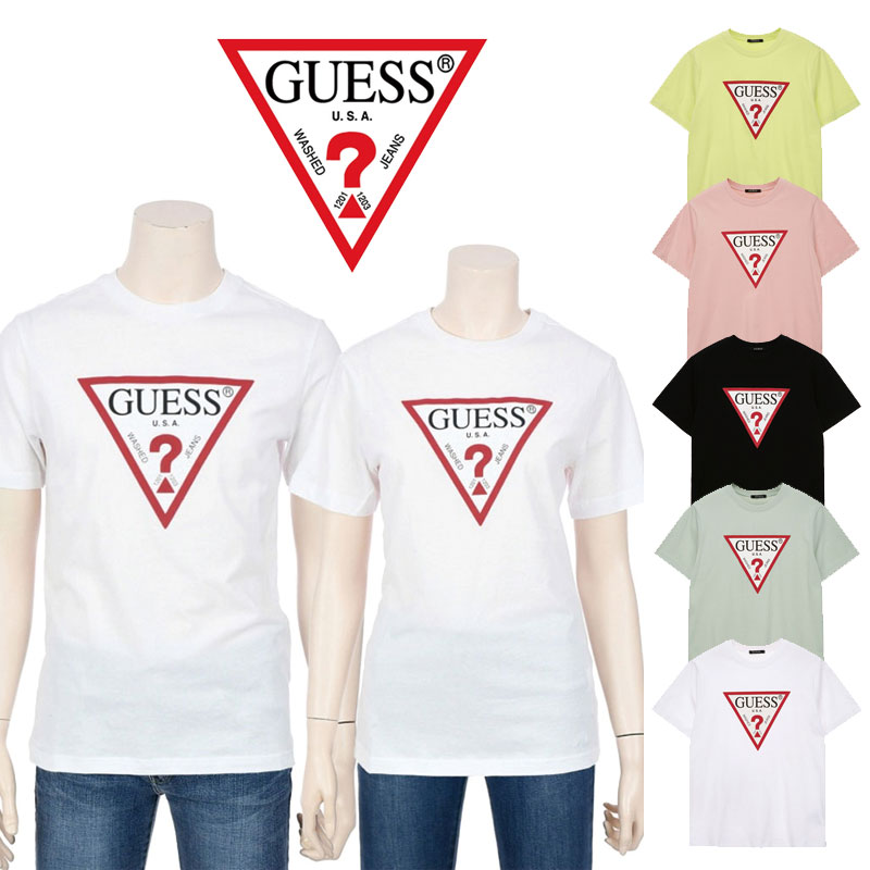 [GUESS] NK2K0342 ゲス 夏 半袖 tシャツ 綿100 シグネチャ発泡三角半袖Tシャツ レディース メンズ トレーナー 大きいサイズ オーバーサイズ