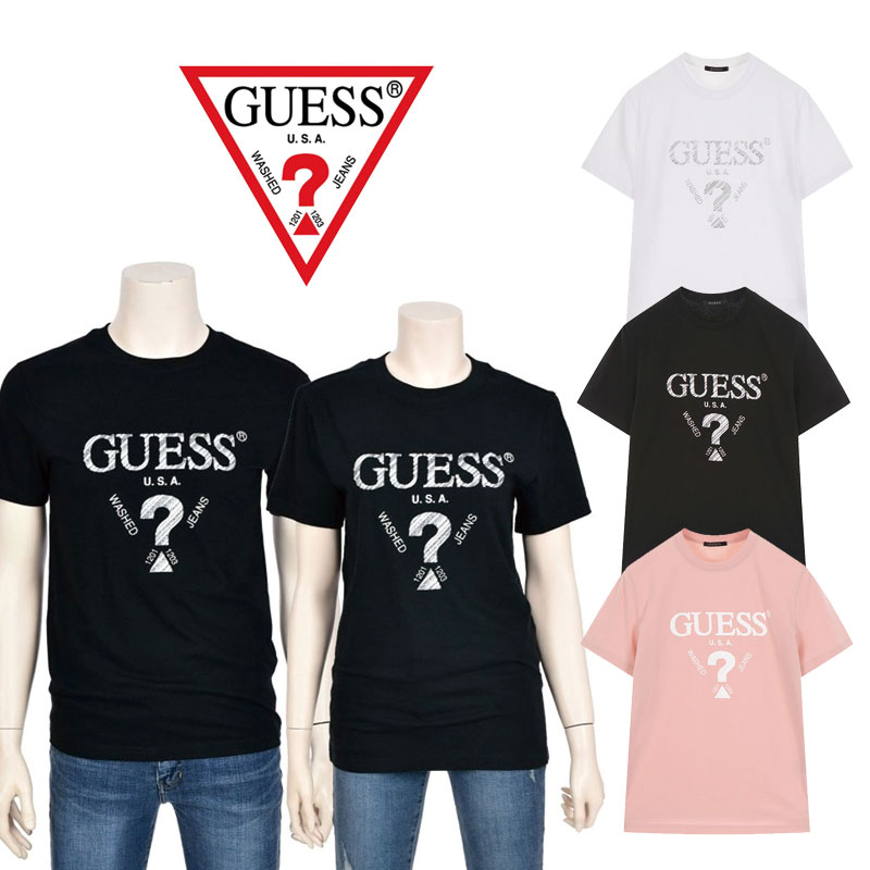 [GUESS] MK2K9421 ゲス 夏 半袖 tシャツ 綿100 斜線発泡半袖Tシャツ レディース メンズ トレーナー 大きいサイズ オーバーサイズ