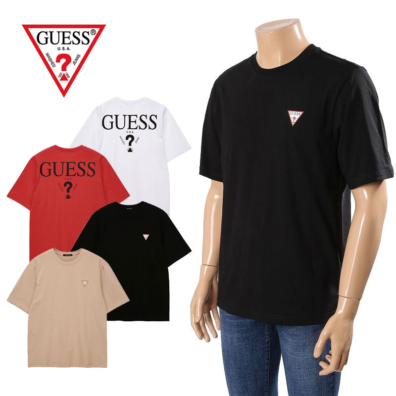 [GUESS] NK2K0361 ゲス 夏 半袖 tシャツ 綿100 登板縁なし三角プリントセミオバフェット半袖Tシャツ レディース メンズ トレーナー 大きいサイズ オーバーサイズ