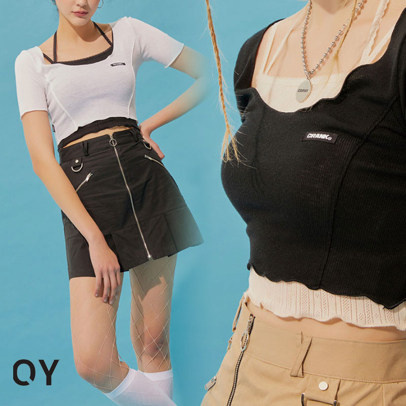 [CRANK] LINE CROP T クランク 夏 クロップ 半袖 Tシャツ レディース メンズ 韓国ファッション