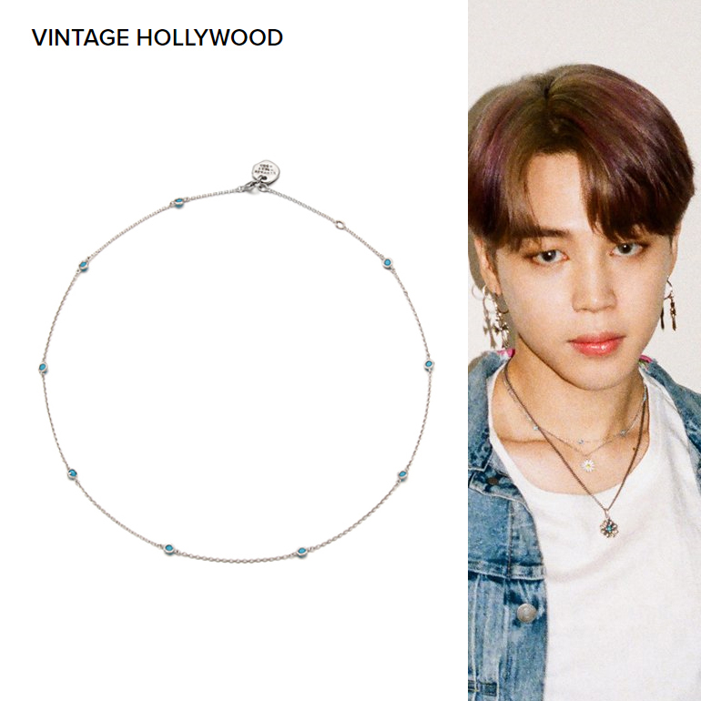 [VINTAGE HOLLYWOOD]人気 BTS jimin 着用 Crystal Seed Necklace Blue