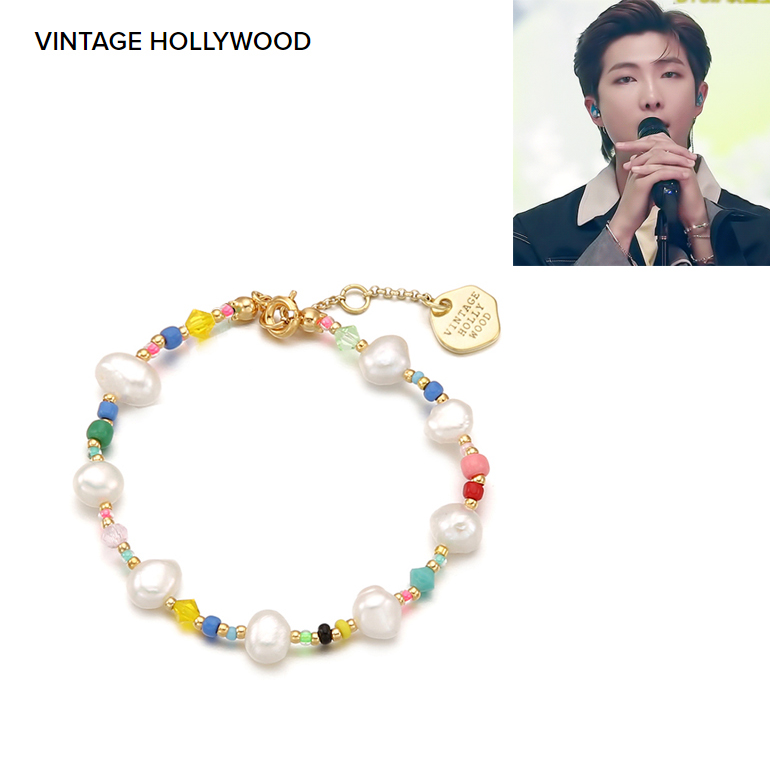 [VINTAGE HOLLYWOOD]人気 BTS RM 着用 Pearl n Crystal Beads Bracelet