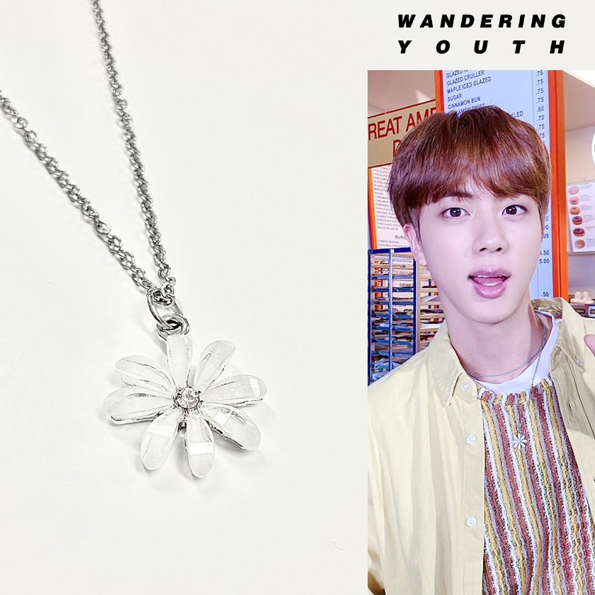 [Wandering Youth] 人気 BTS JIN 着用 Pearl Daisy Necklace パールデイジーサージカルスチールネックレス