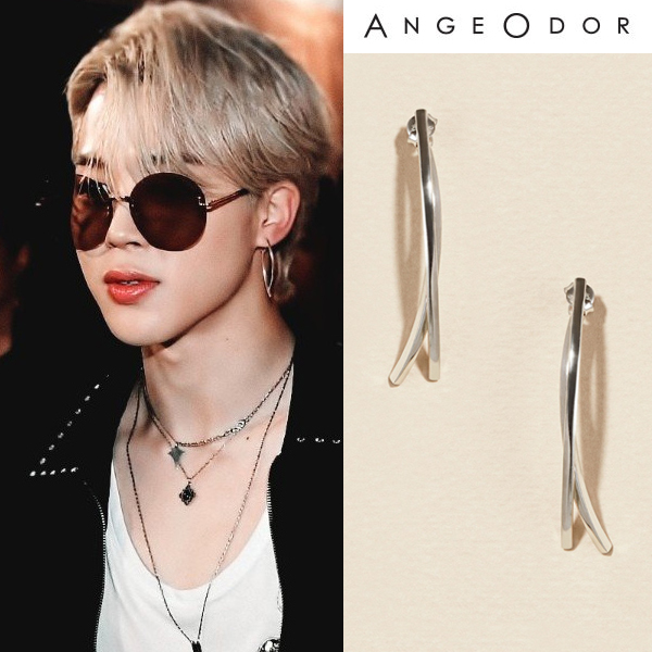 [ANGEODOR]人気 BTS JIMIN 着用 SILVER STICK DROP EARRING シルバー ドロップイヤリング