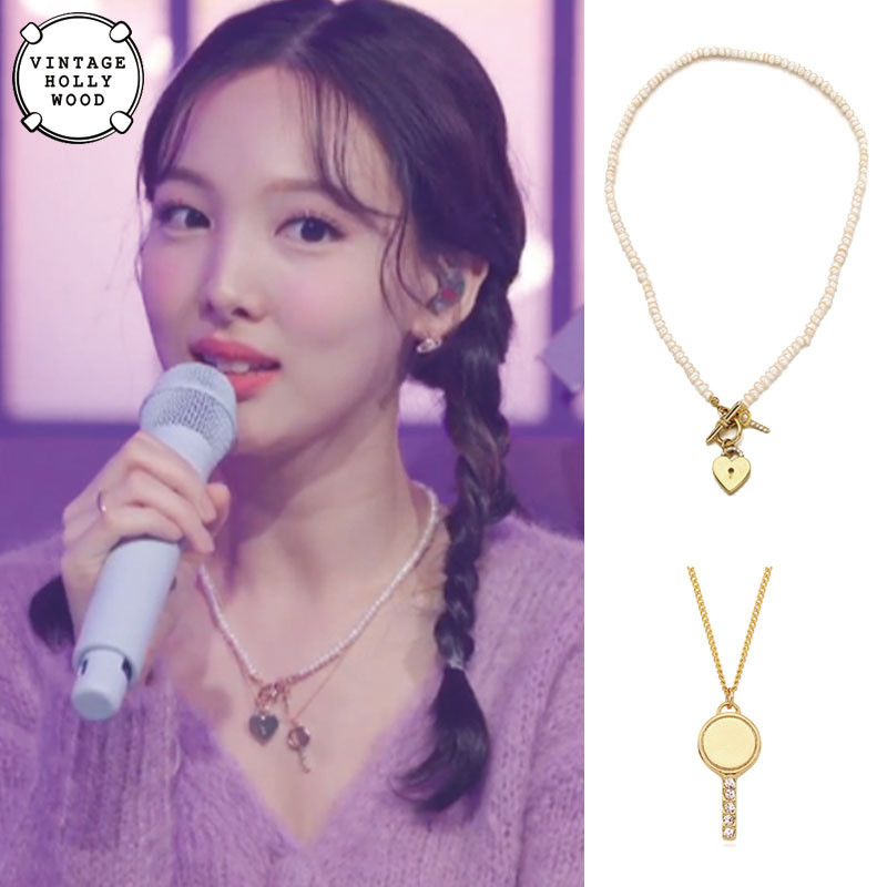 TWICE NAYEON 着用!! [Vintage Hollywood] open your heart pearl necklace / promise key necklace