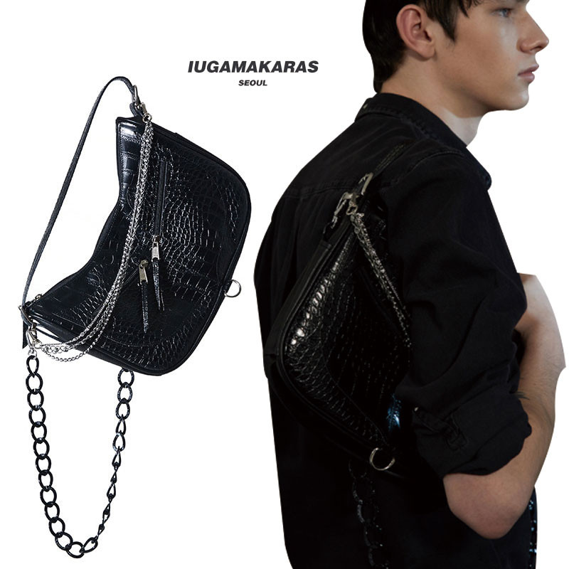 [IUGAMAKARAS] Triple Chained Alligator Leather Bag イウガマカラス ボディーバッグ レディース メンズ 韓国ファッシ