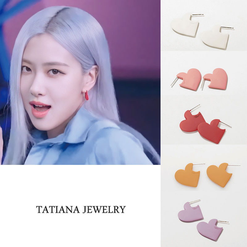 blackpink ロゼ 着用] TATIANA JEWELRY Flat Heart Color Earring ハートピアス レディース 韓国ファッション