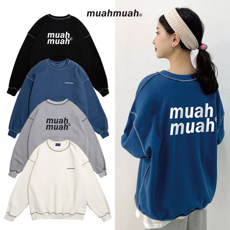 [MUAHMUAH] MUT21005 マンツーマン スウェット 長袖 Tシャツ レディース メンズ 韓国ファッション