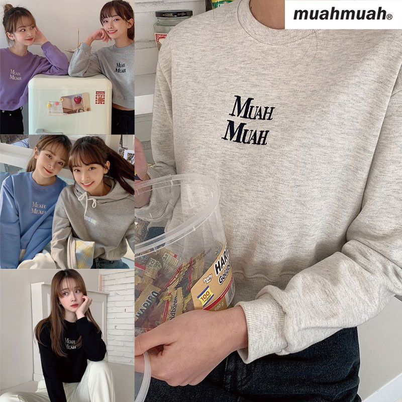[MUAHMUAH] MUT21105 ムアムア マンツーマン スウェット 長袖 Tシャツ レディース メンズ 韓国ファッション