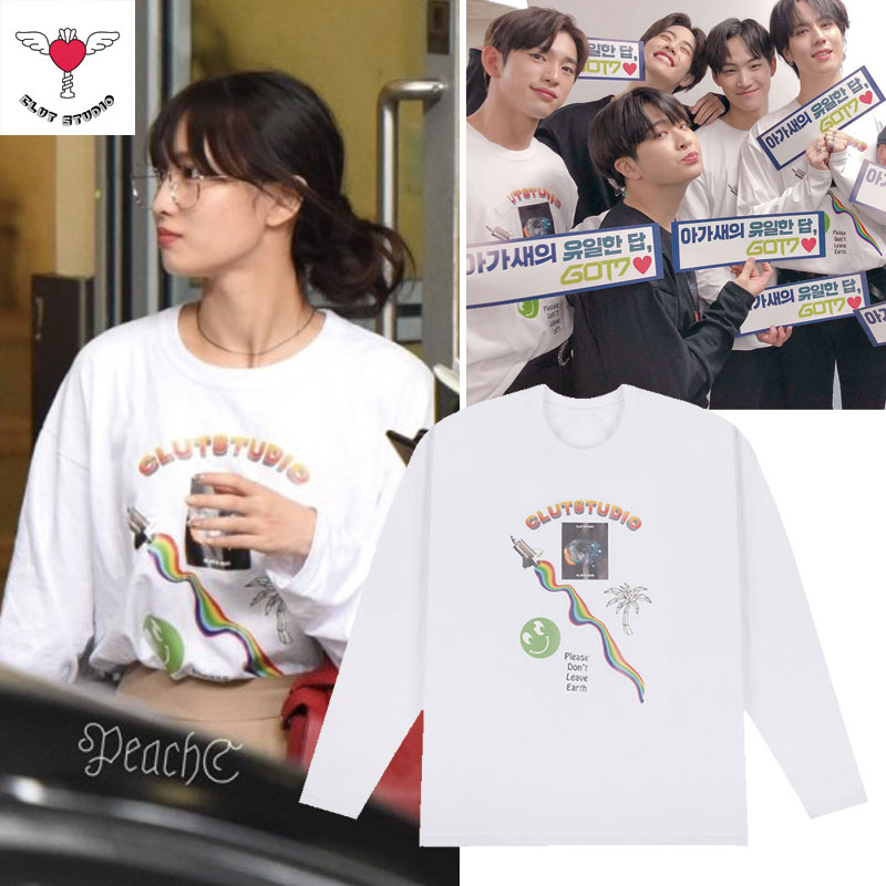 twice,GOT7 着用 [CLUT STUDIO] 0 2 Alexs brain t-shirt - WHITE クラットスタジオ 長袖 Tシャツ レディース メンズ 韓国ファッション