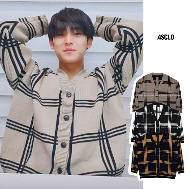 SEVENTEEN ミンギュ 着用 [ASCLO] Big check cardigan セブンティーン ビッグ チェック カーディガン レディース メンズ 韓国ファッション