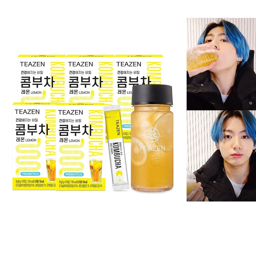 BTS JUNGKOOK 飲用TEAZEN コンブチャ 昆布茶 レモン味粉末 2週間分 50スティック + ボトル レモン味粉末