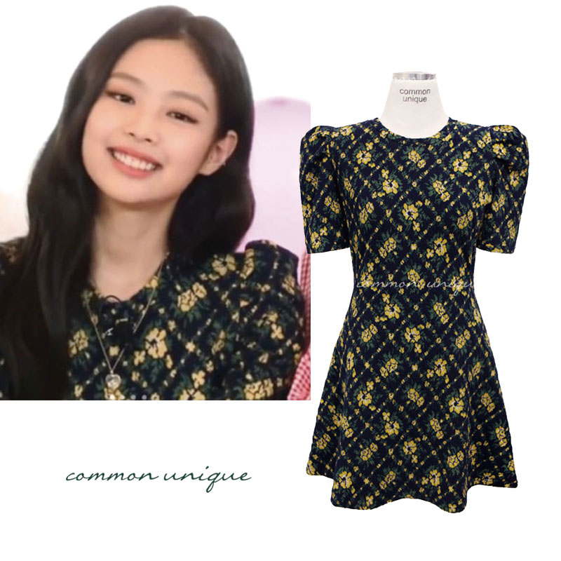 BLACKPINK 着用 ブランド [COMMON-UNIQUE] yellow flower jacquard ops パターン ワンピース