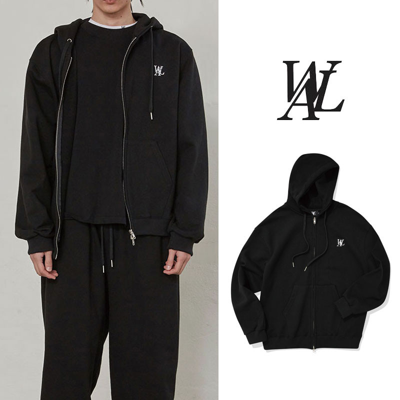 [WOOALONG] BLACK Signature hood zip-up ウアロン フード ジャケット レディース メンズ 韓国ファッション