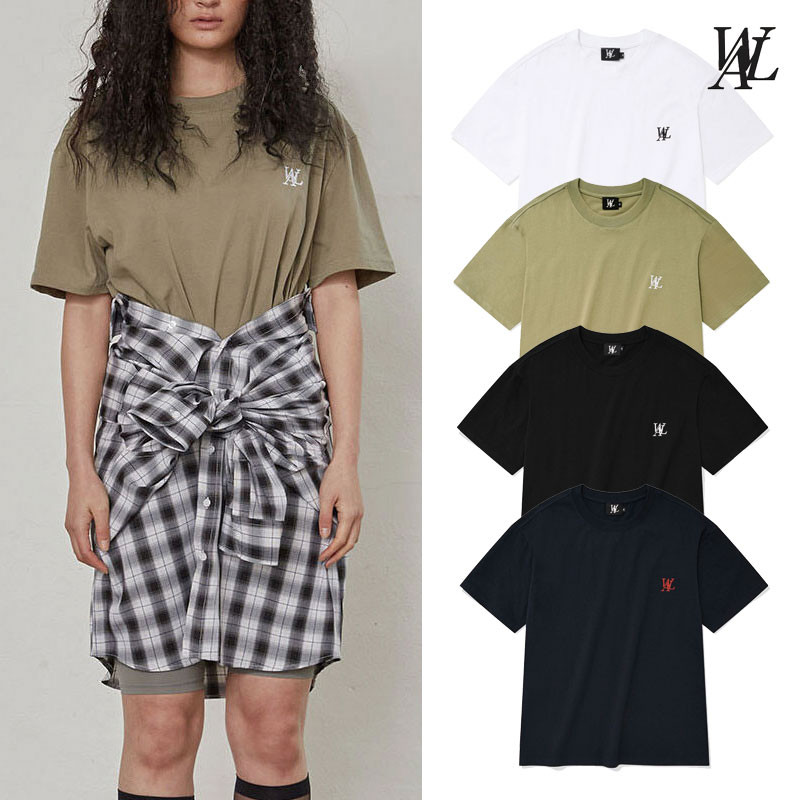 [WOOALONG] Signature embroidery short sleeved T-shirt ウアロン 半袖 Tシャツ レディース メンズ 韓国ファッション