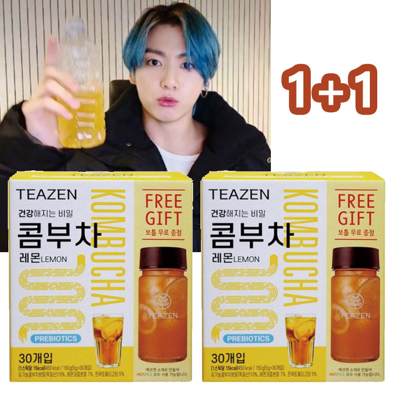 1+1 BTS JUNGKOOK 飲用TEAZEN コンブチャ レモン味ブンマル 5gX30 スティック + ボトル レモン味粉末