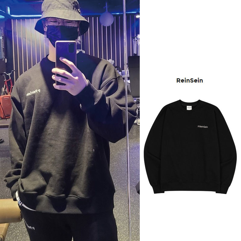 ASTRO moonbin 着用 [REINSEIN] Black sweatshirt ブラックマンツーマンTシャツ レディース メンズ 韓国ファッション