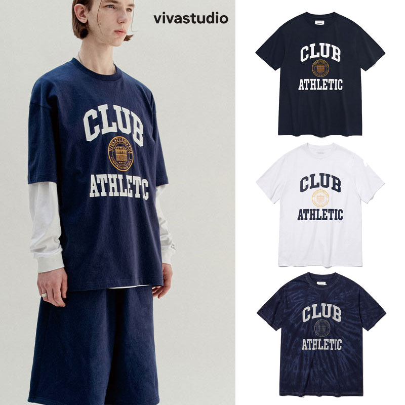 [vivastudio] COLLEGE LOGO SHORT SLEEVE ビバスタジオ 半袖 Tシャツ オーバーサイズ レディース メンズ 韓国ファッション  